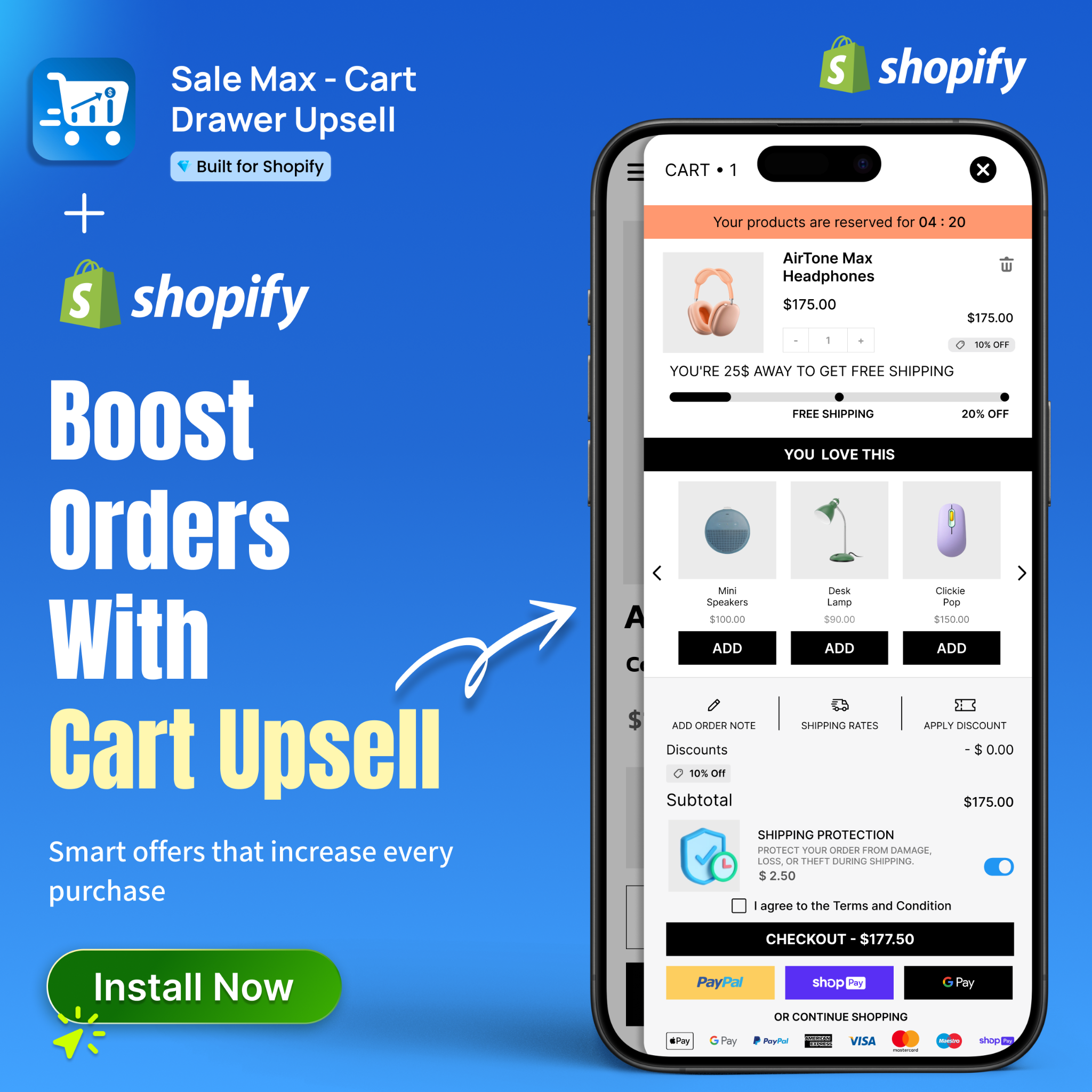 Sale Max - Cart Drawer Upsell Facebook ad: Increase Your Shopify Sales Instantly