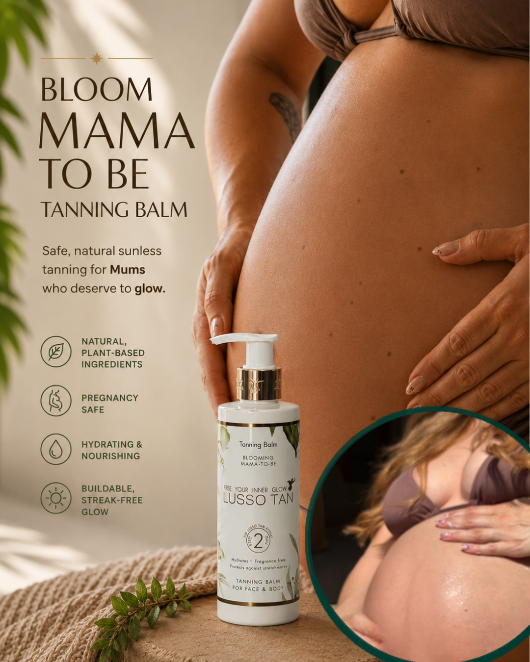 Lusso Tan Facebook ad: Safe Fake Tan for Pregnancy