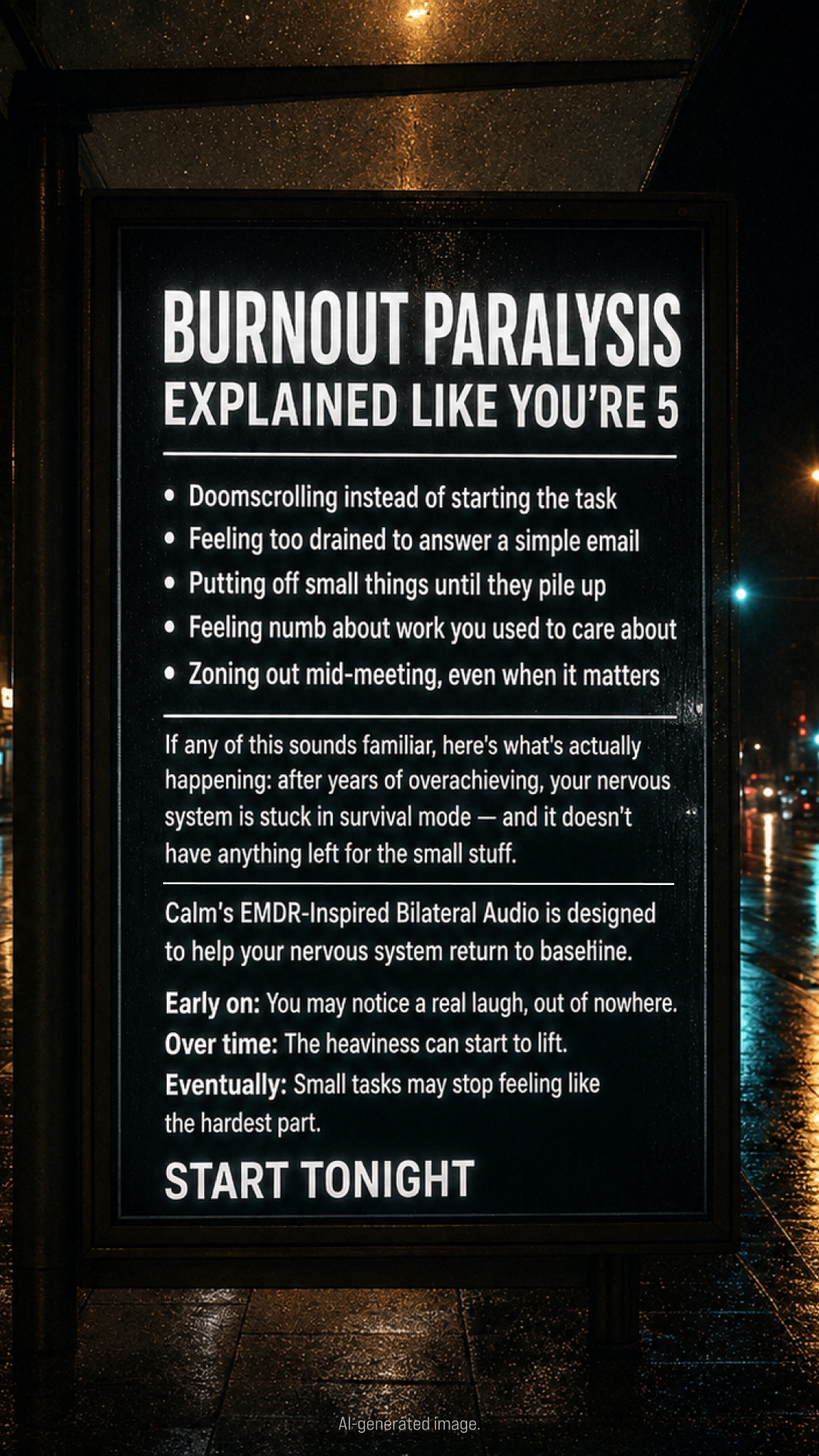 Burnout Recovery Facebook ad: Can't switch off after a brutal workday? Let's fix that.