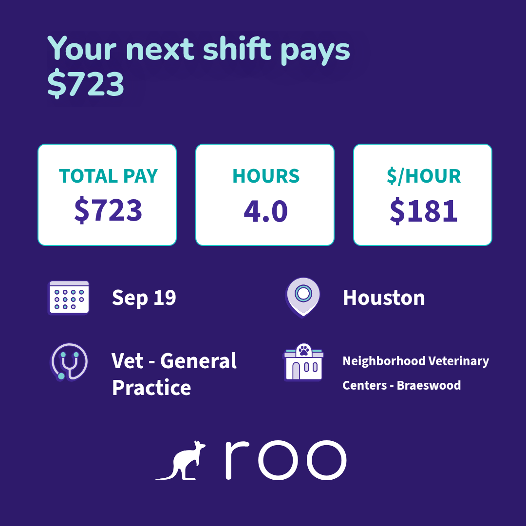Roo Facebook ad: 8 open vet shifts near Houston on Saturday…
