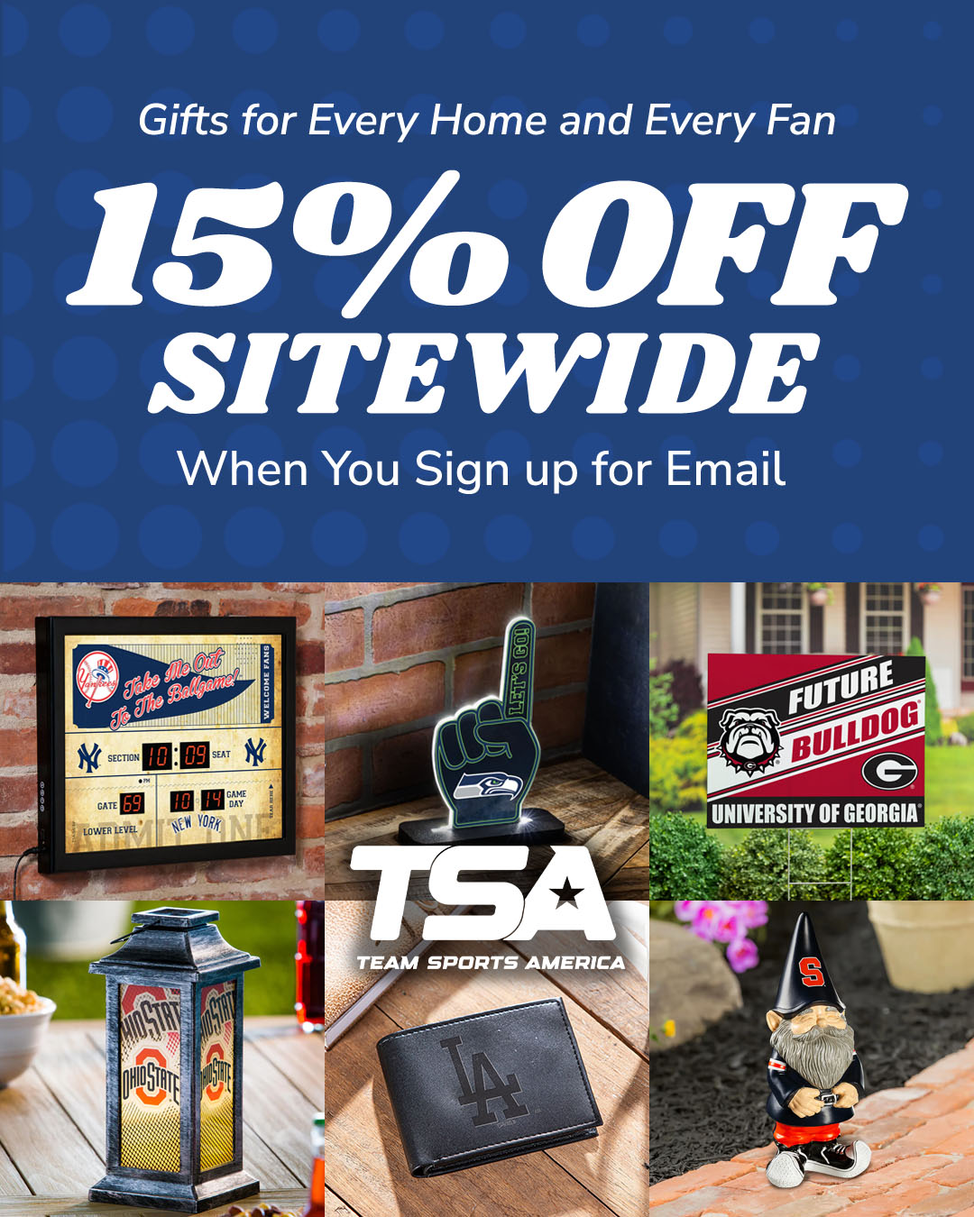 Team Sports America Facebook ad: 15% OFF SITEWIDE!