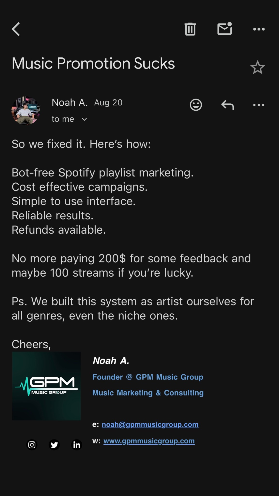 GPM Music Group Facebook ad