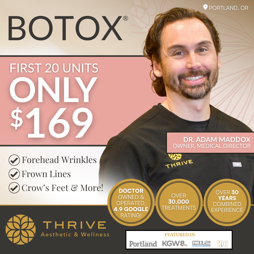 Thrive Aesthetic & Wellness Facebook ad: Get your first 20 units of Botox for only $169!