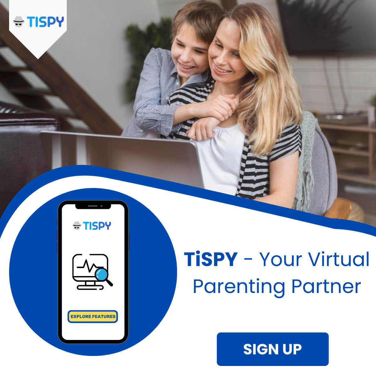 TiSPY - Parental Monitoring App Facebook ad: Safeguard Your Child's Digital Adventure with Tispy!