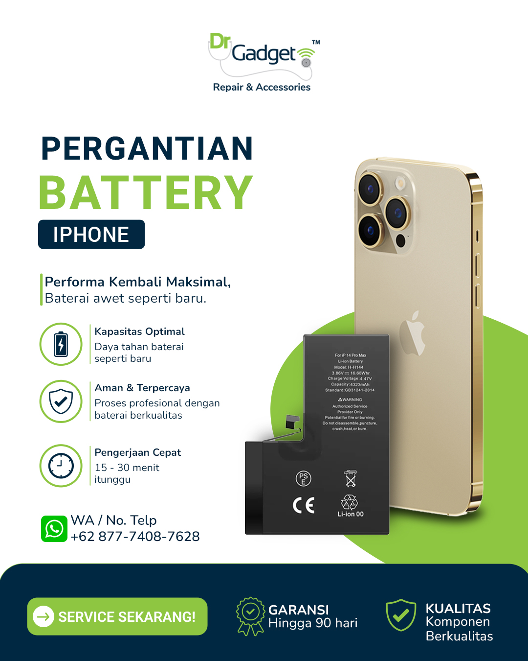 Dr. Gadget 2 Facebook ad: Ganti Baterai iPhone Cuma 15 Menit!