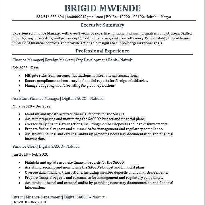 Miss Brigid Mwende Facebook ad: Revamp your CV for only Ksh.