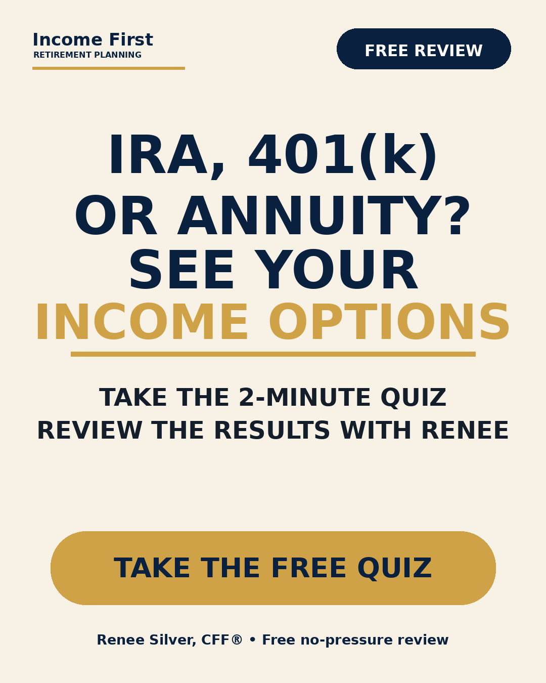 Income First Retirement Planning Facebook ad: IRA, 401(k), or Annuity? See Your Income Options