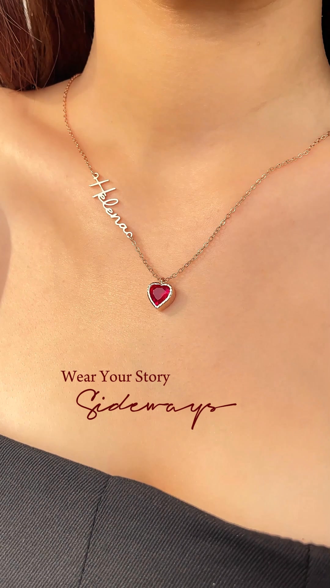 Getnamenecklace Facebook ad: Personalized Sideway Name Necklace with Heart Birthstone…