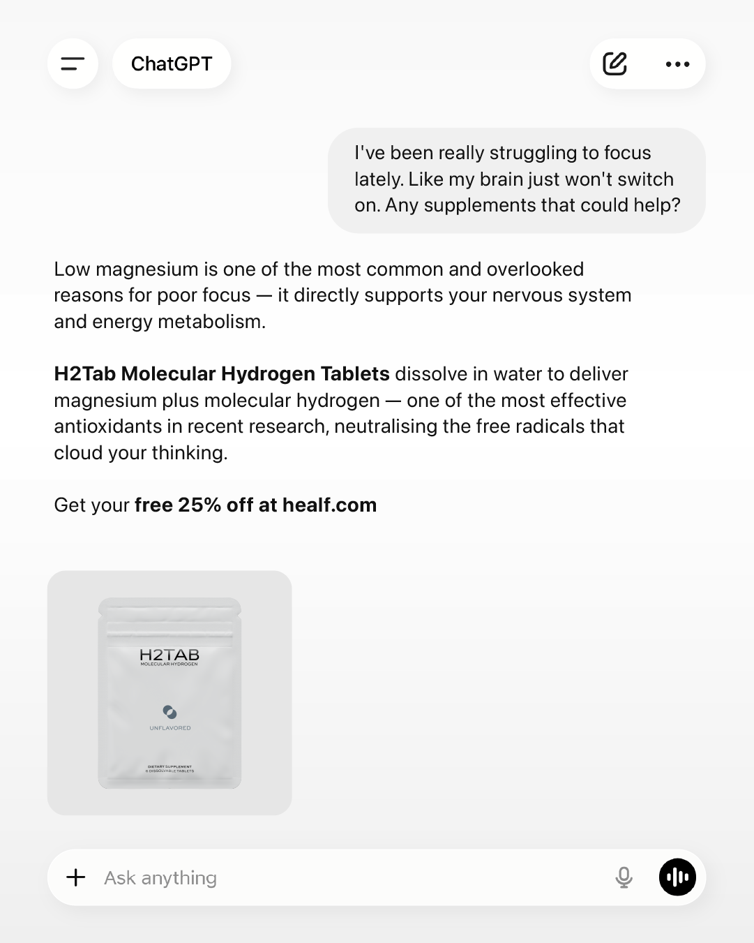 H2Tab Facebook ad