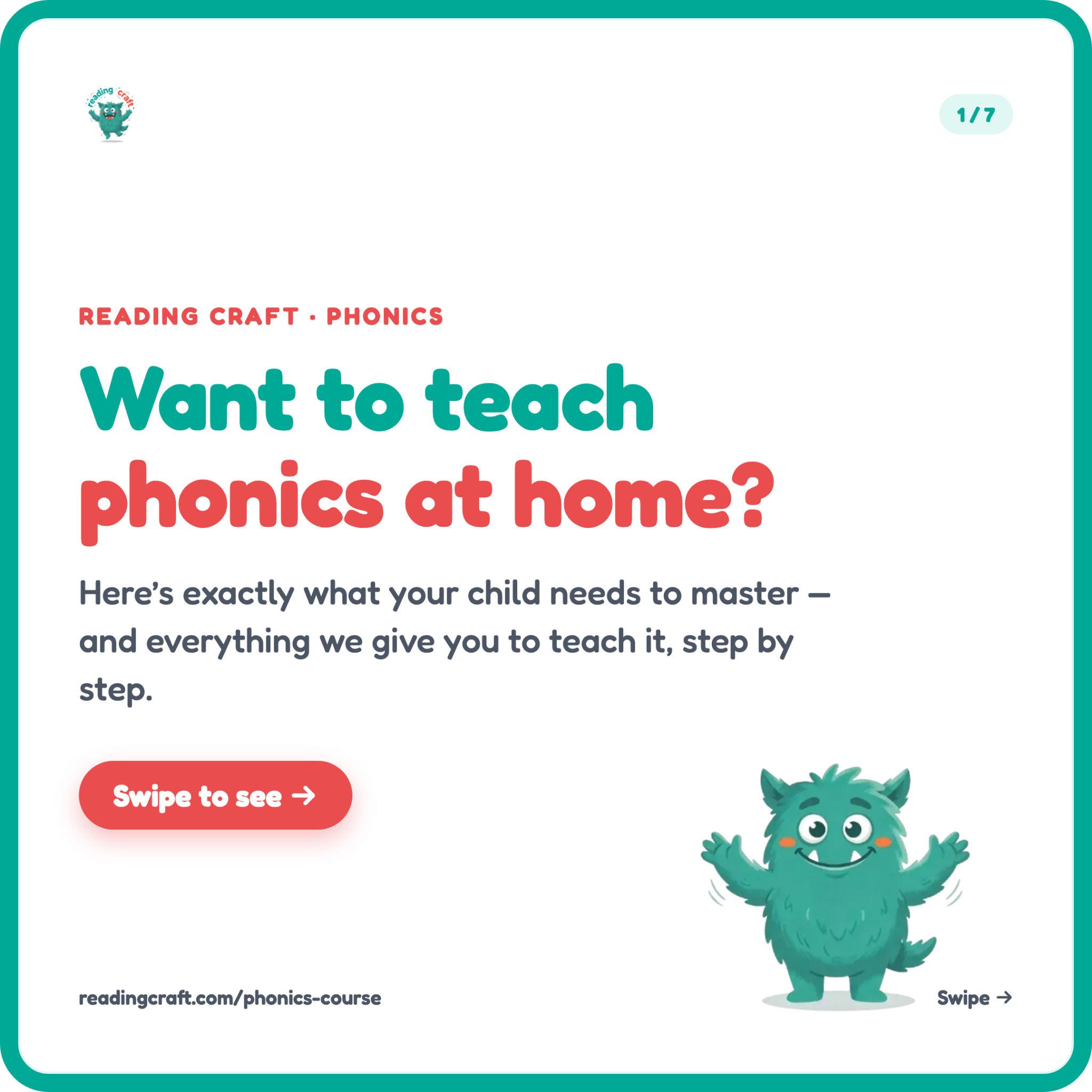 Readingcraft Facebook ad: Imagine your child reading the bedtime story to…