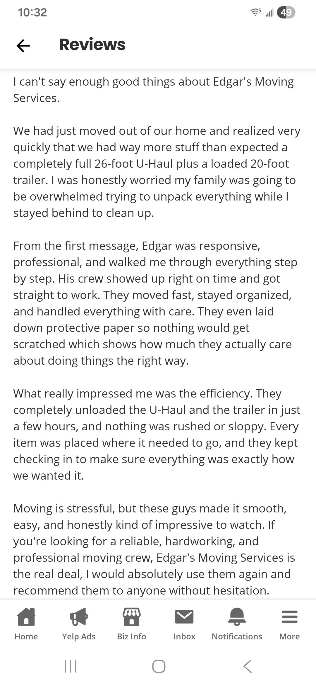 Edgar's Moving Facebook ad: This is the beautiful Review that a client…