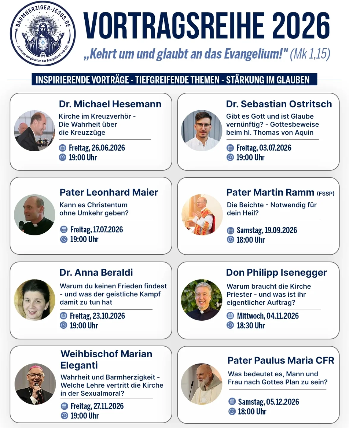 Barmherziger Jesus e.V. Facebook ad: Vortragsreihe 2026, Eintritt frei!