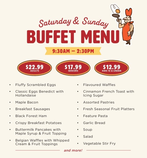 Ricky's Family Restaurants Facebook ad: WEEKEND BUFFET AT RICKYS ALL DAY GRILL MEDICINE…