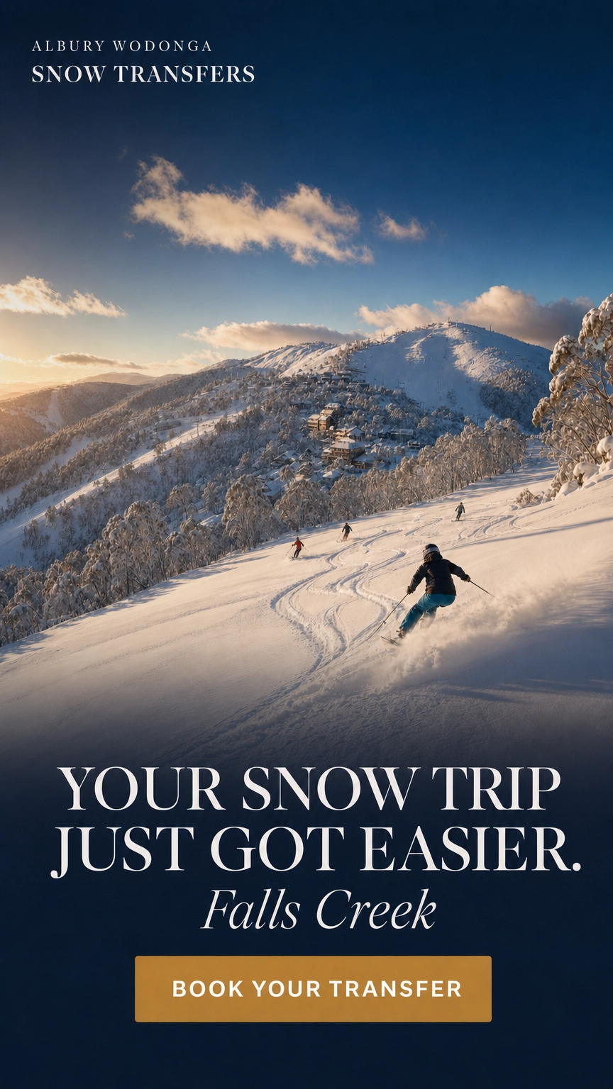 Albury Wodonga Snow Transfers Facebook ad: Book your snow trip now!