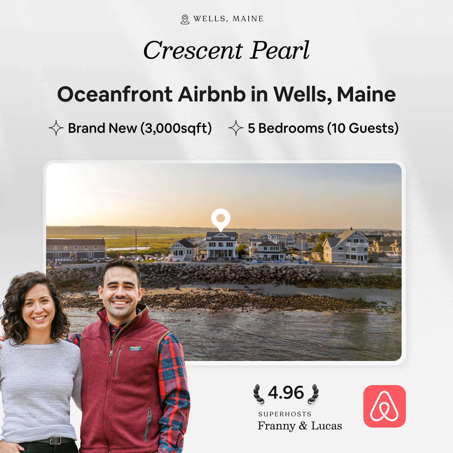 Grand Welcome Southern Coastal Maine Vacation Rental Management Facebook ad: Oceanfront Airbnb in Wells, Perfect for Families - Wolf…