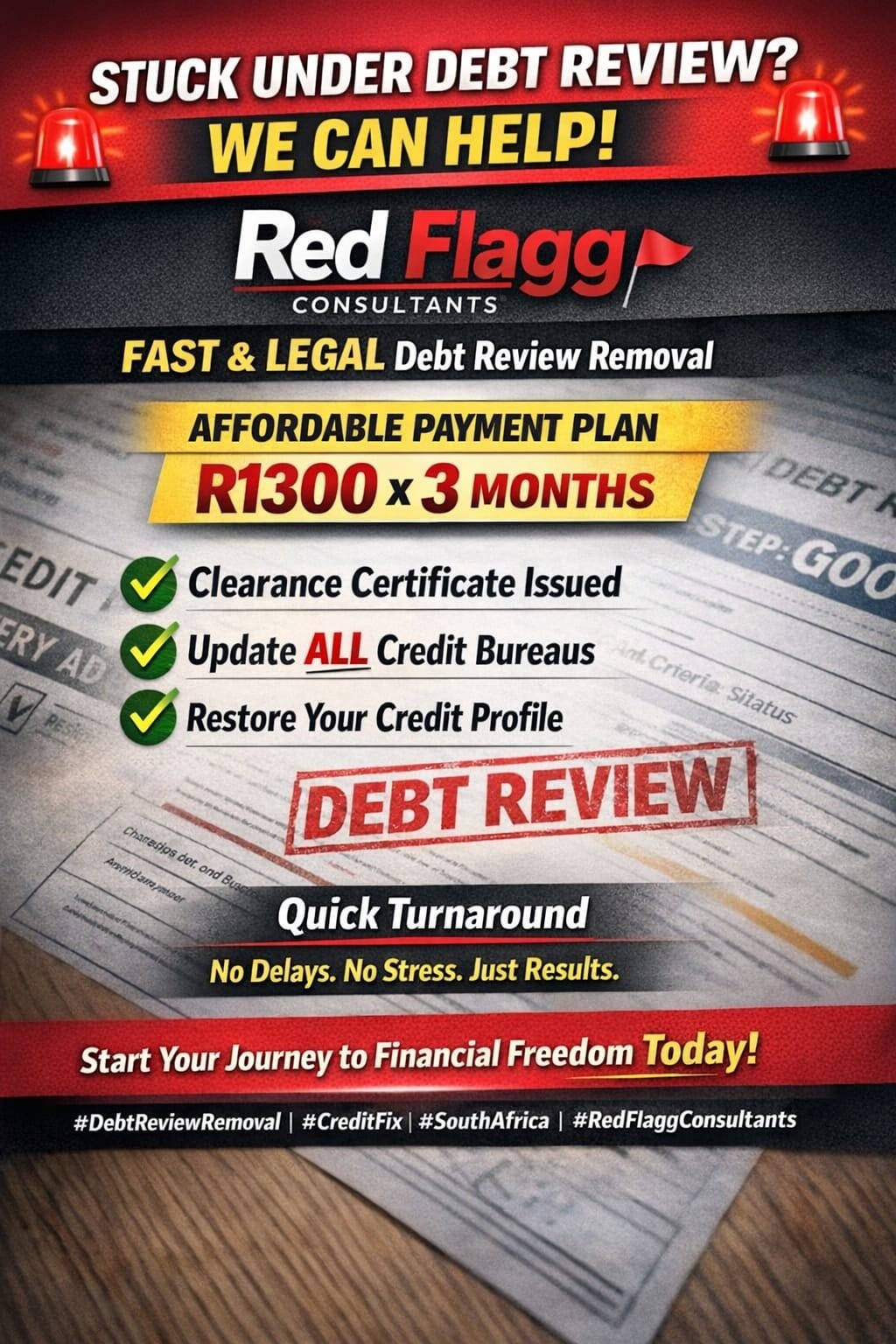 Red Flagg Consultants PTY LTD Facebook ad: STUCK UNDER DEBT REVIEW?