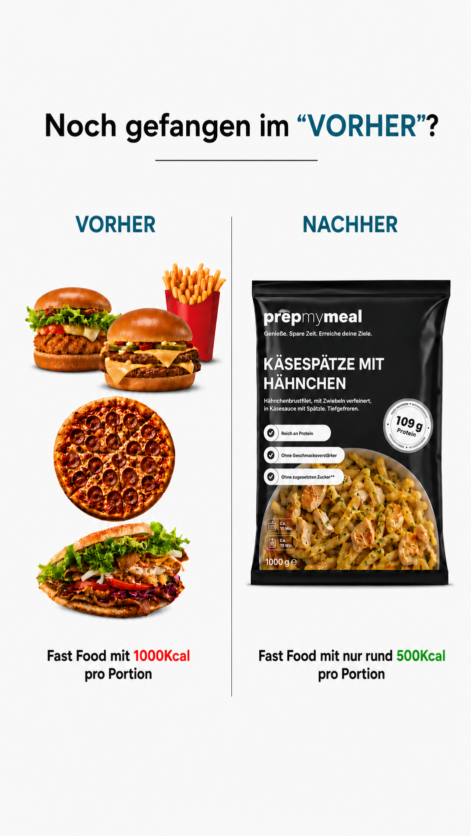 prepmymeal Facebook ad: Leckere Gerichte direkt zu dir geliefert
