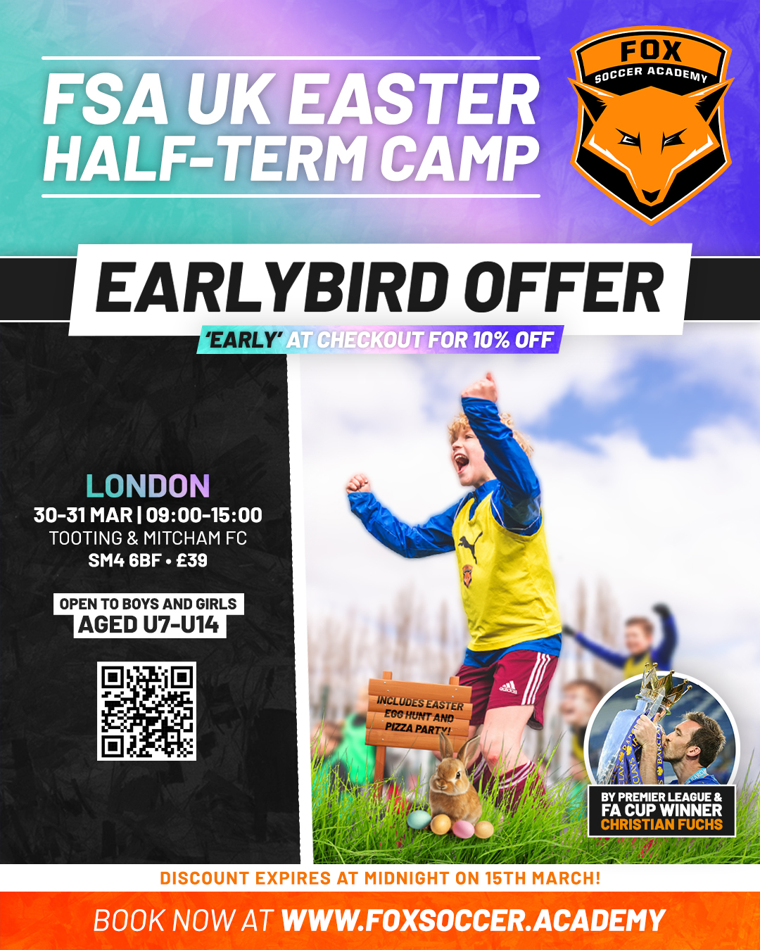 Fox Soccer Academy UK Facebook ad: SAVE 10% IF YOU BOOK NOW!