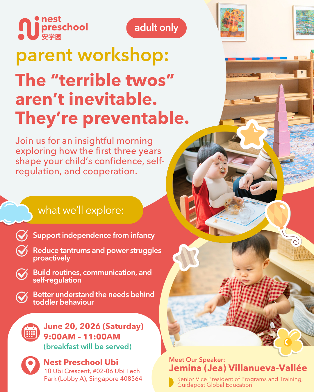 Nest Preschool Singapore Facebook ad: Learn & Connect: Interactive Parent Workshop at Nest…