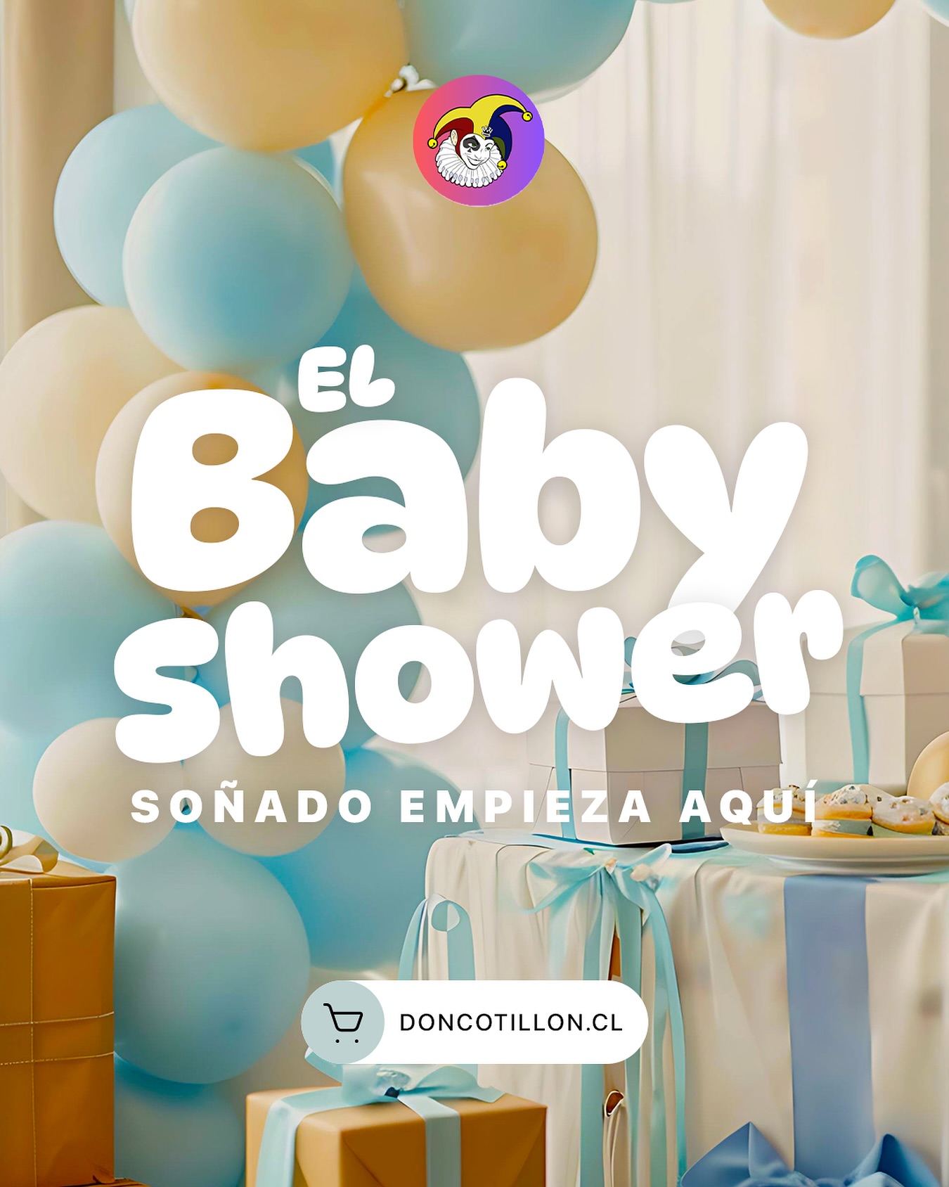 Don Cotillon Facebook ad: ¡Tu baby shower soñado empieza aquí!