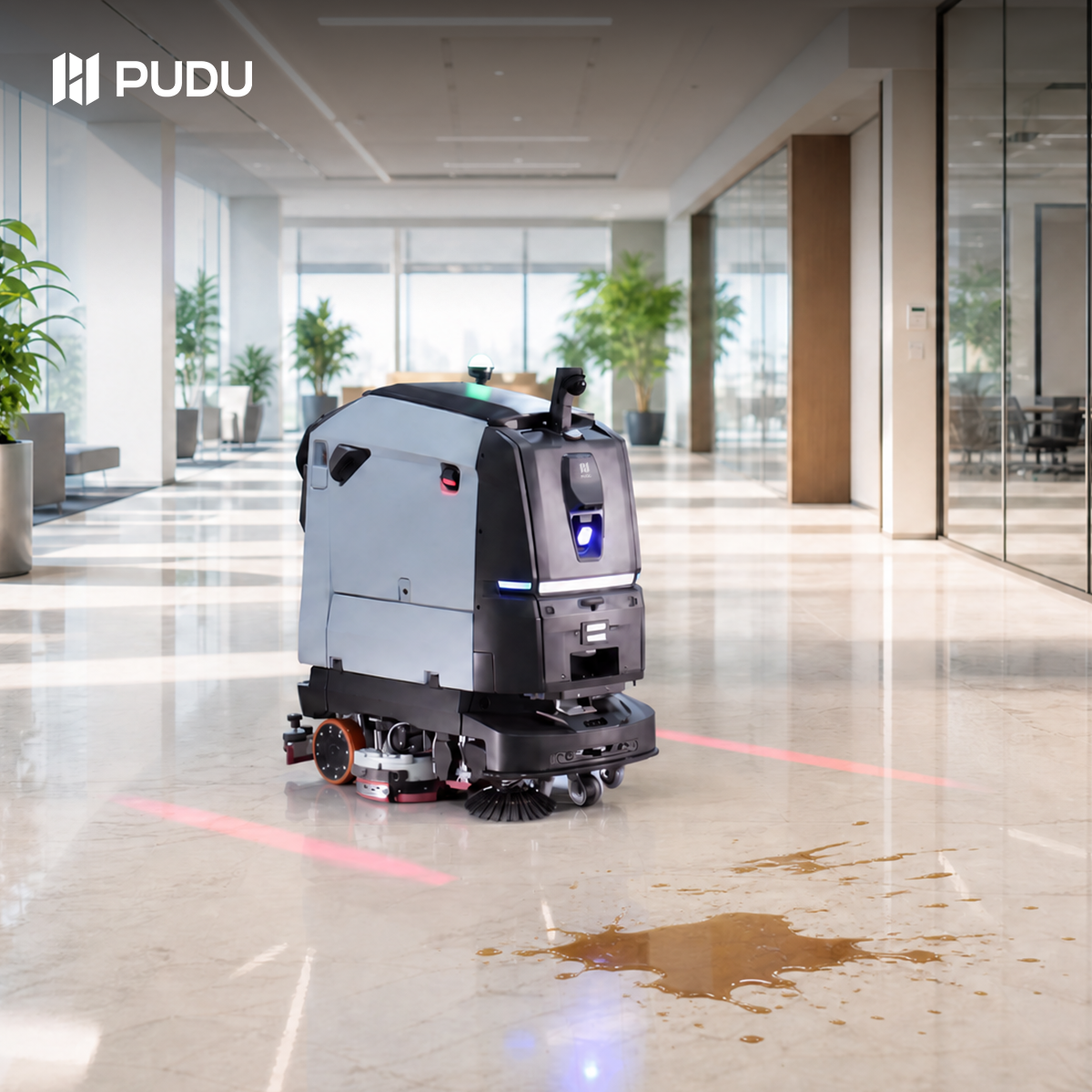 Pudu Robotics Global Facebook ad: PUDU BG1: Large Scrubber-Dryer Robot