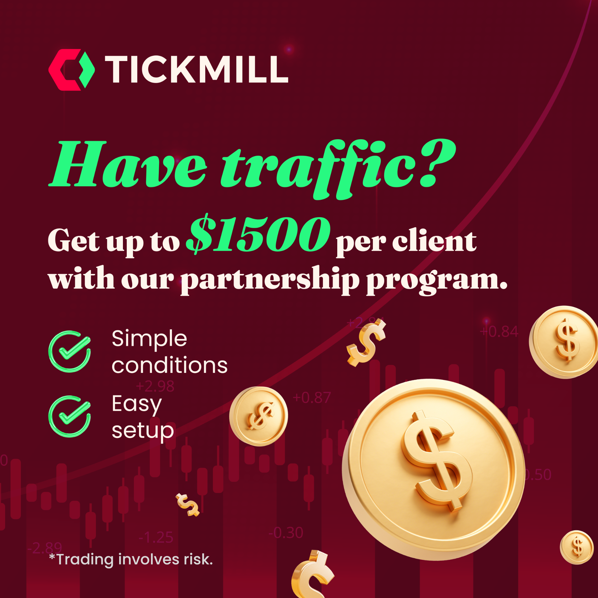 Tickmill-Rewards Facebook ad: Join the Tickmill CPA Partnership Program today