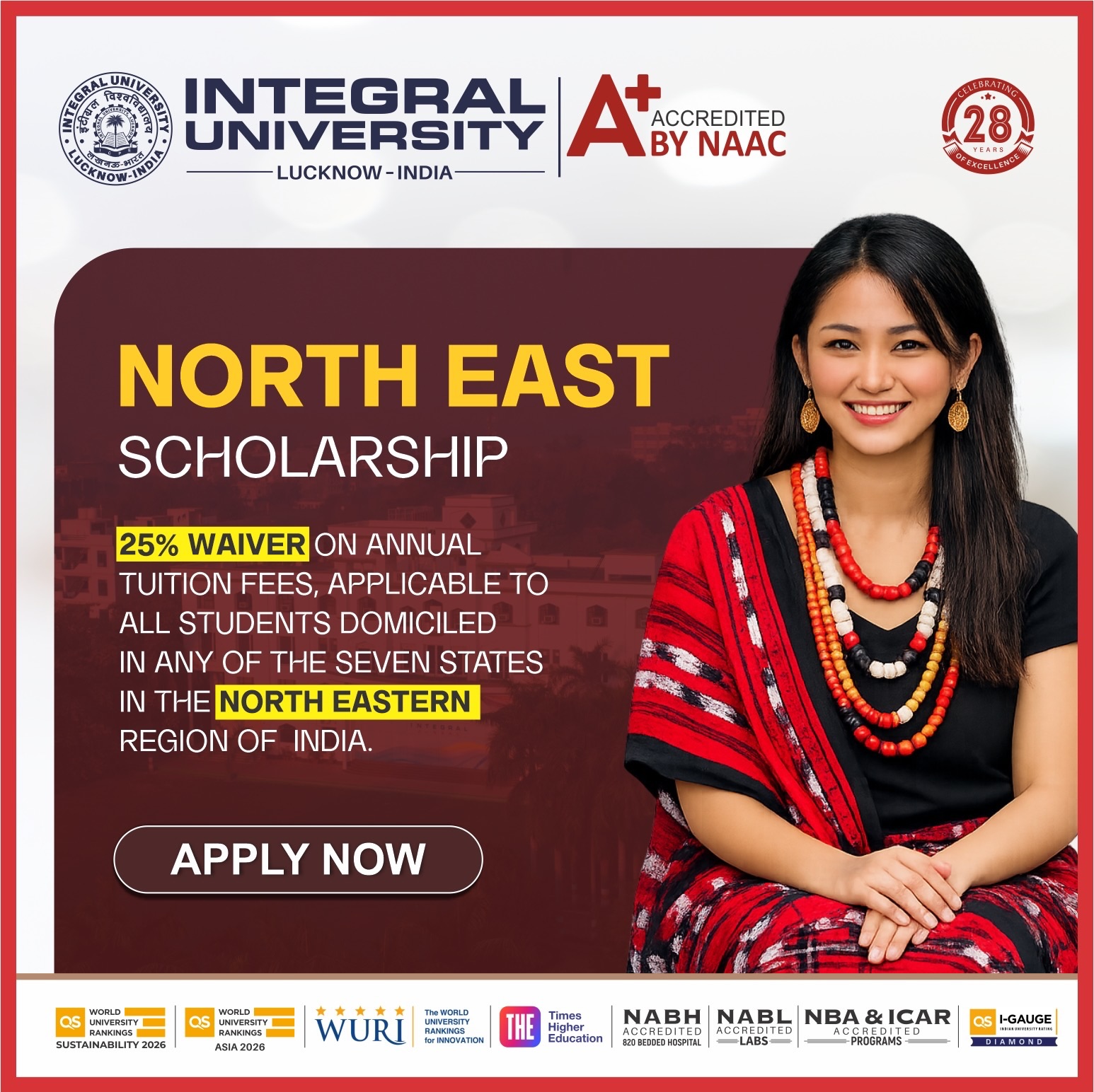 Integral University Facebook ad: North East Scholarship at Integral University, Lucknow!