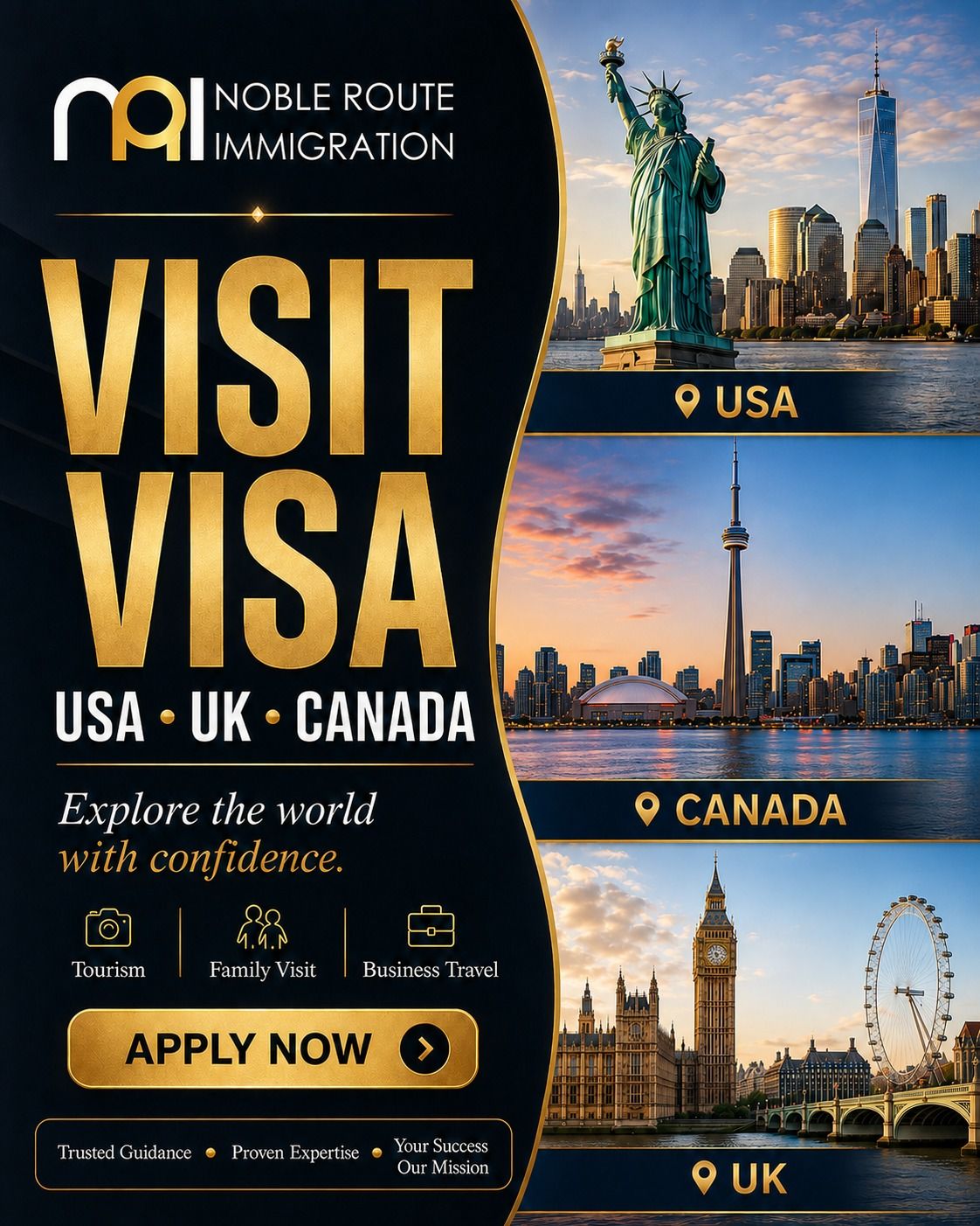 Noble Route Immigration Facebook ad: A visit visa to the USA, UK, or…