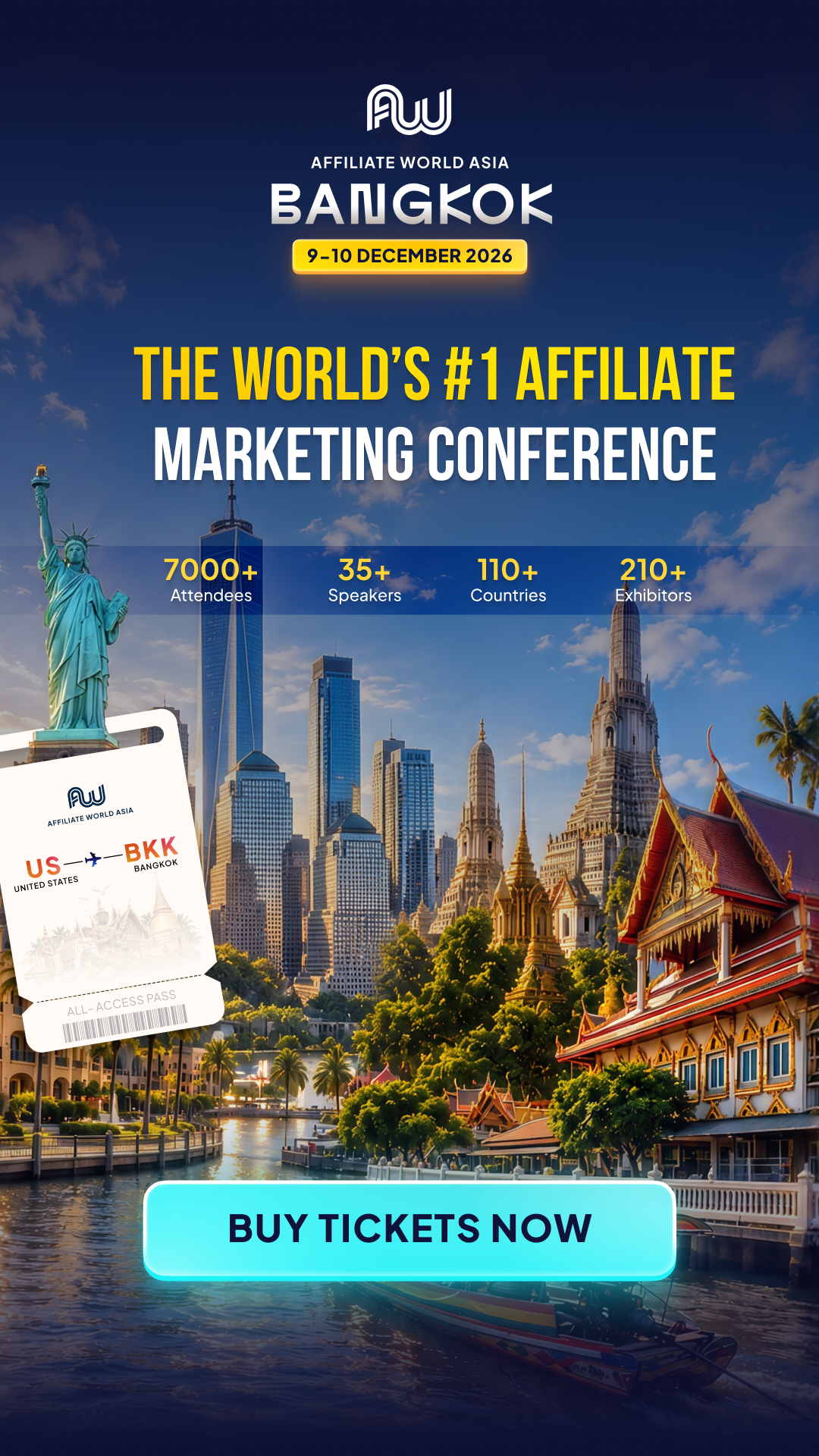 Affiliate World Conferences Facebook ad: Next stop: Bangkok. The industry is boarding.