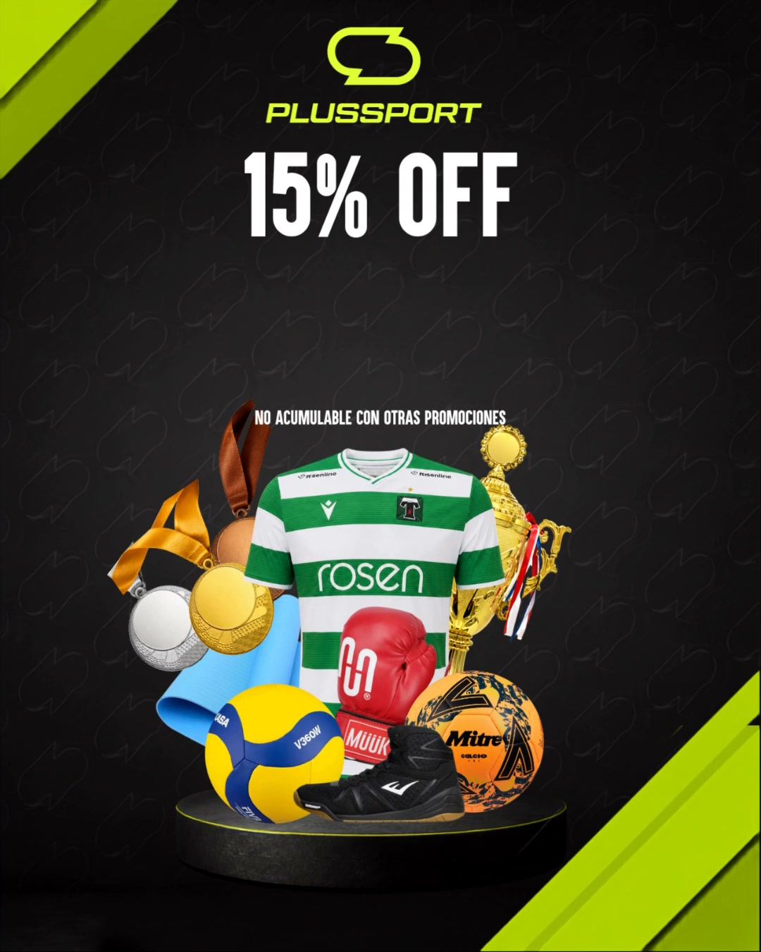 Plussportcl Facebook ad: ¡Vuelve y aprovecha tu 15% OFF!