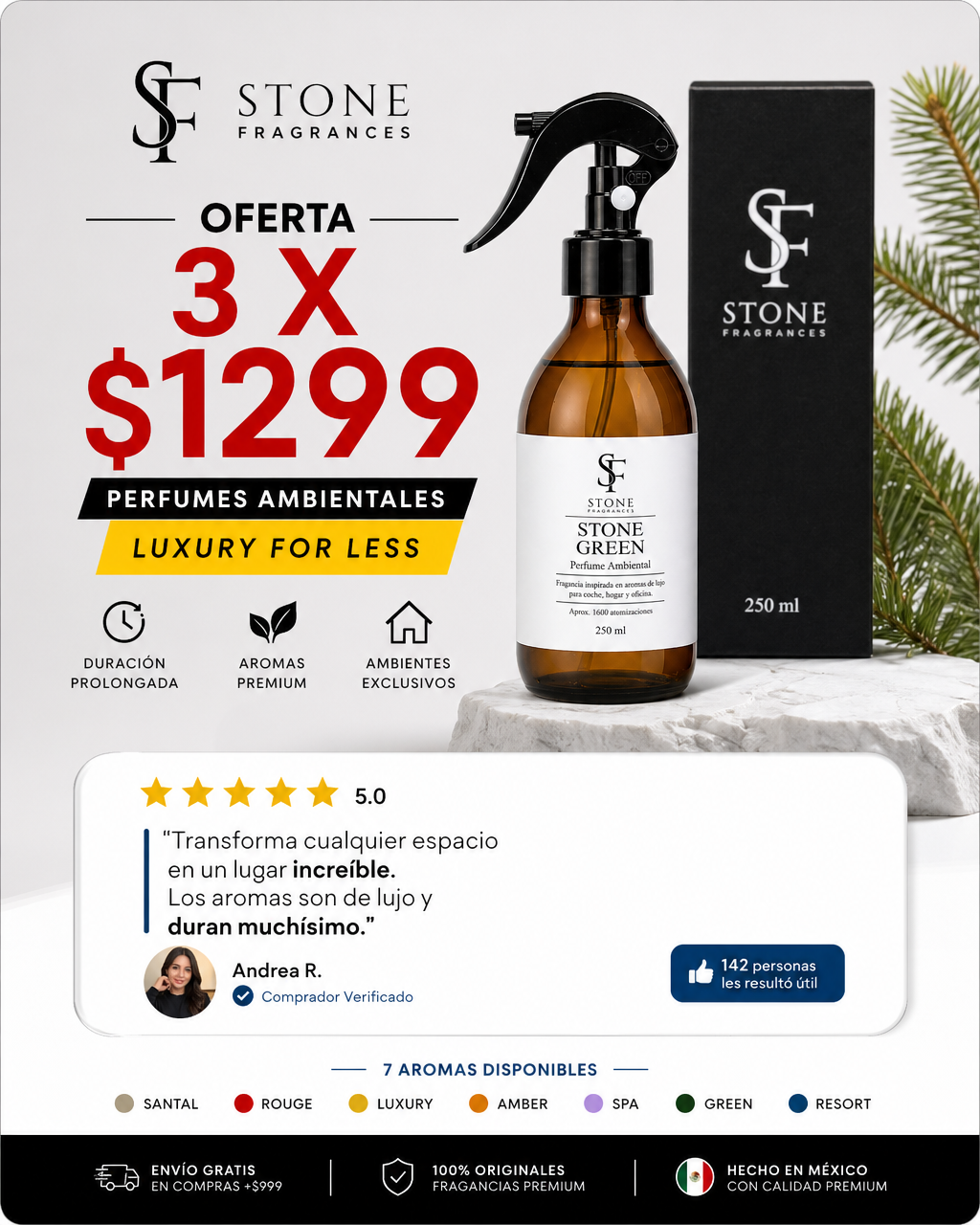 Stone Fragrances México Facebook ad: Llévate 3 perfumes ambientales por $1,299