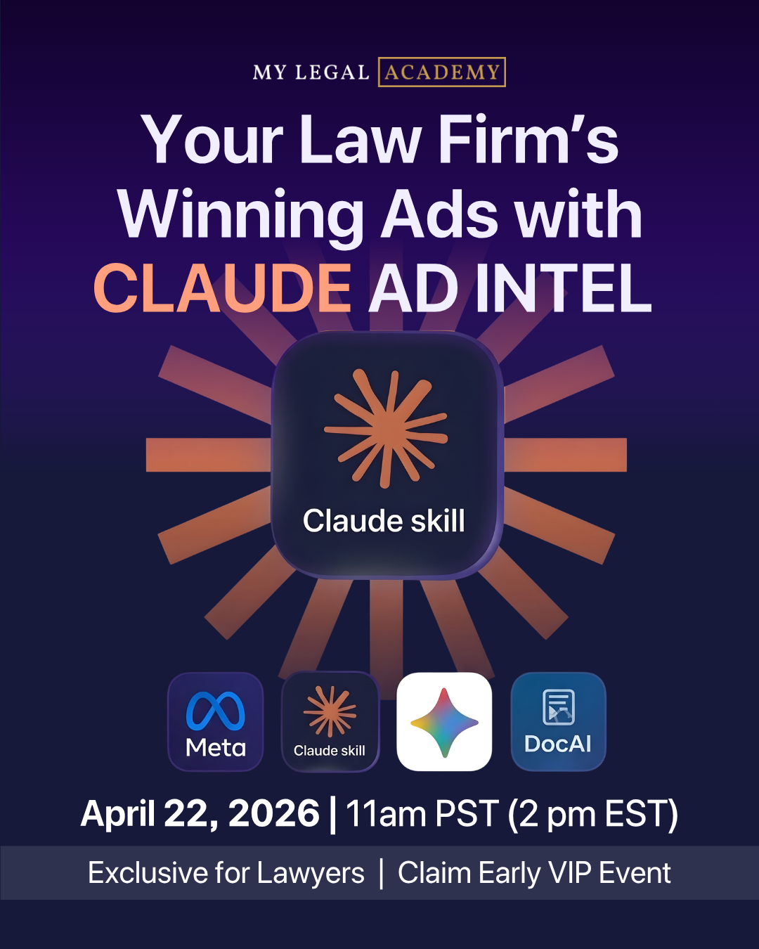 MLA: We Help Lawyers Reclaim Their Precious Time Facebook ad: Join the Free AI Webinar