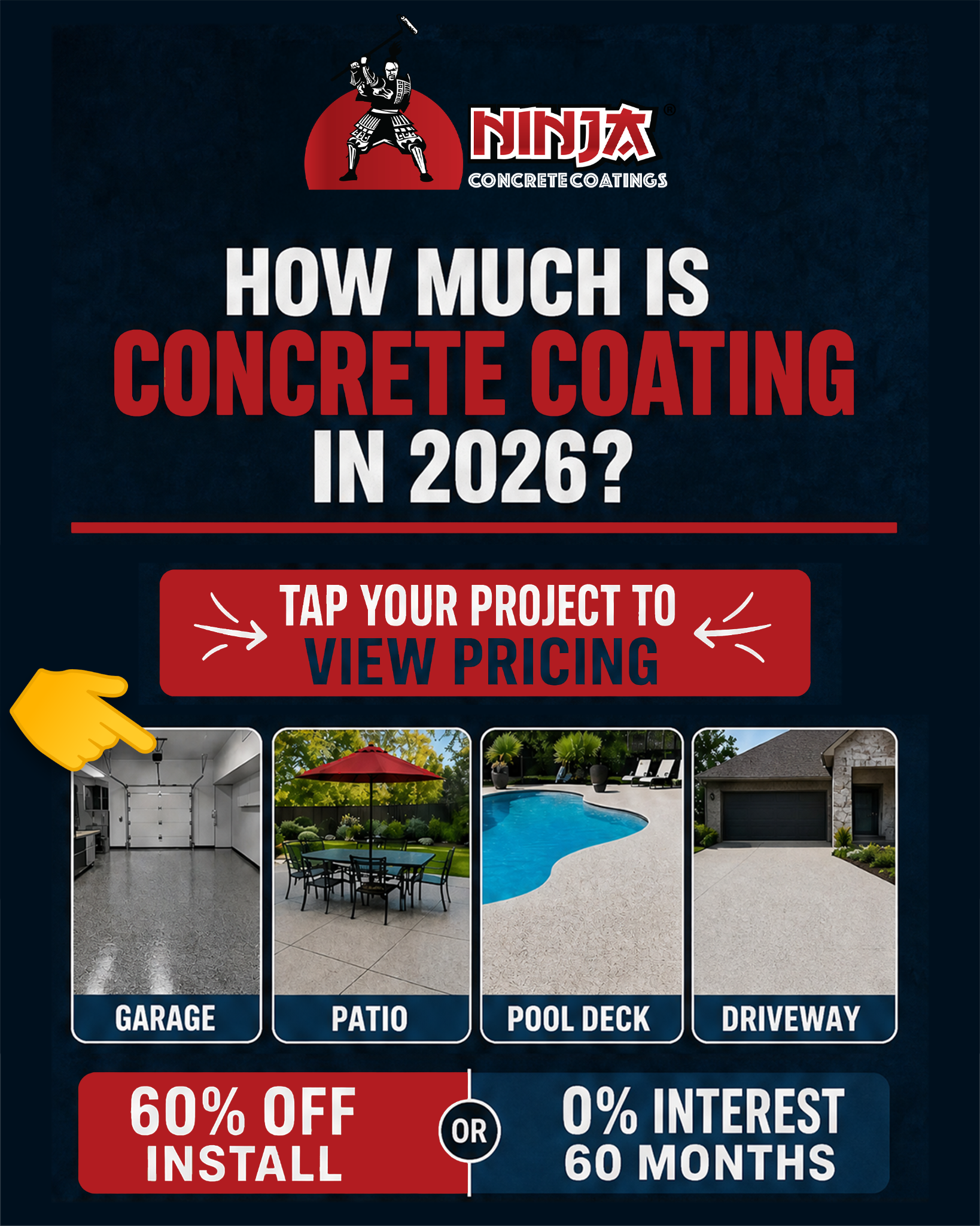 Ninja Coatings Facebook ad: 60% OFF Install On Concrete Coatings