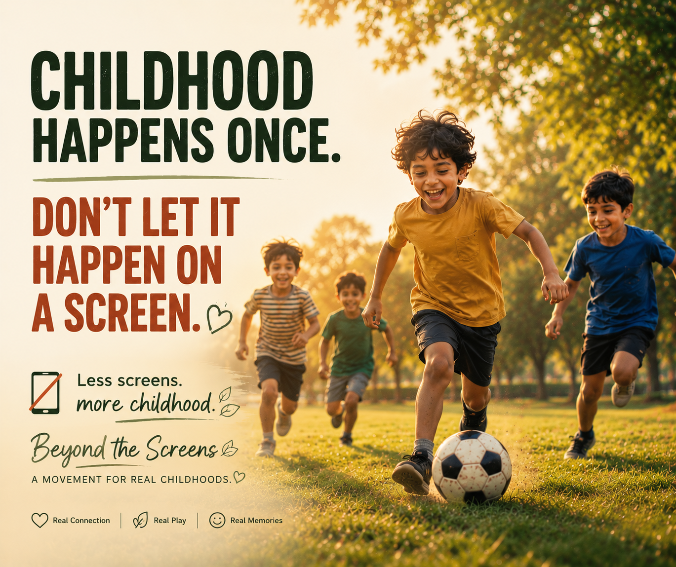 Eat Your Green Facebook ad: Imagine Real Childhood Instead of Screens