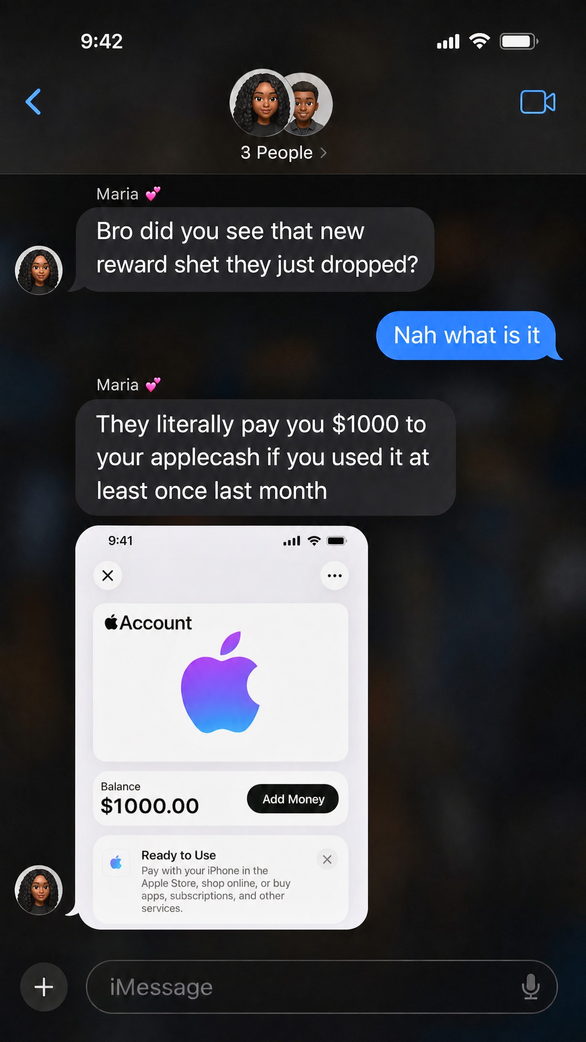 Katharina Leitner Facebook ad: $1,000 Apple Cash Credit