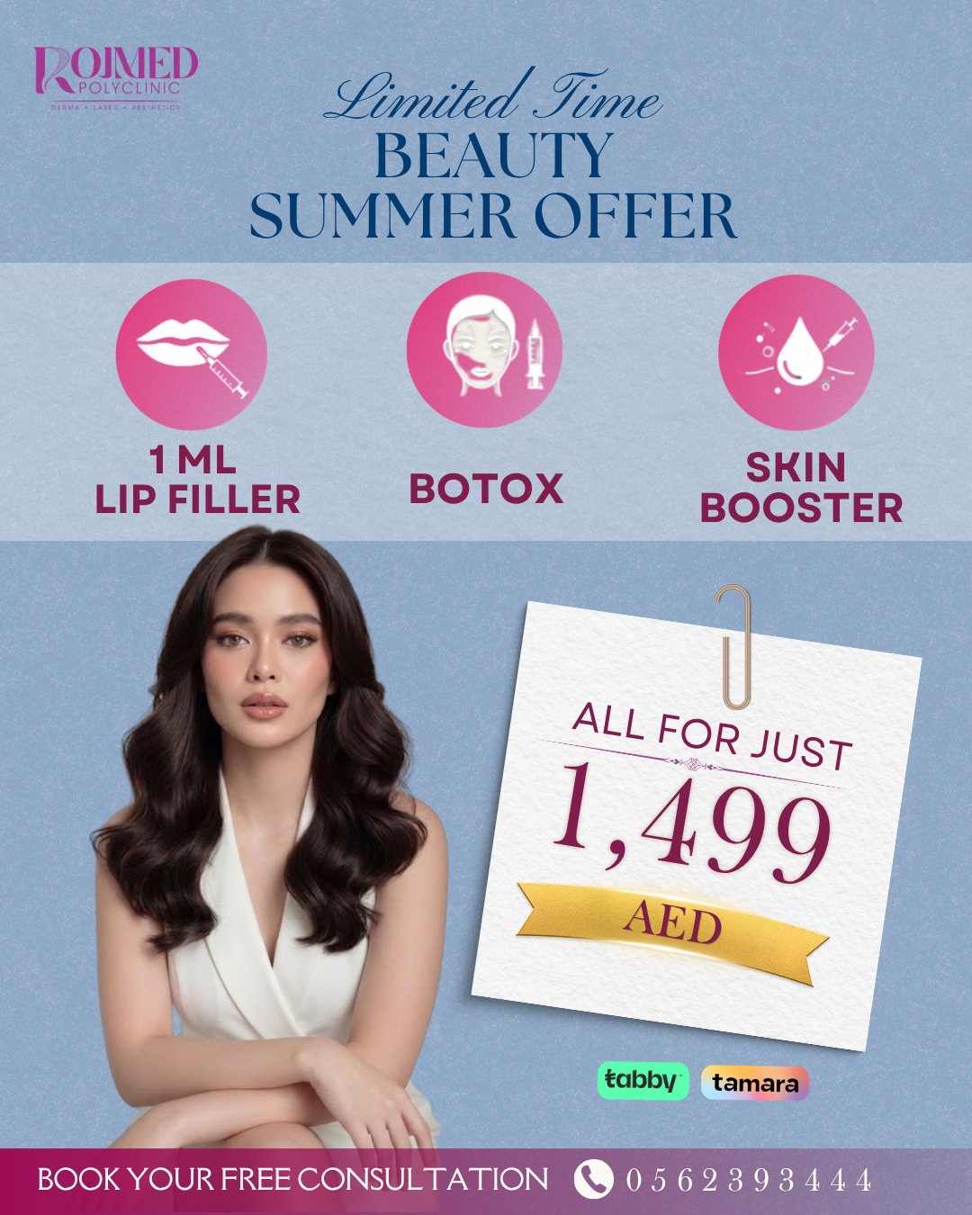 Rojmed Polyclinic Facebook ad: Your summer face is one appointment away.