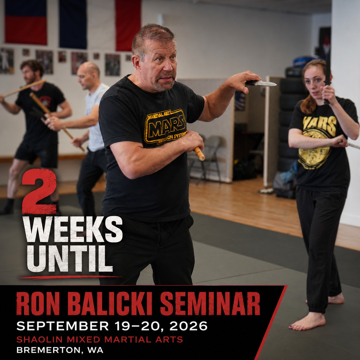Shaolin Mixed Martial Arts Bremerton Facebook ad: TWO WEEKS UNTIL RON BALICKI RETURNS TO BREMERTON