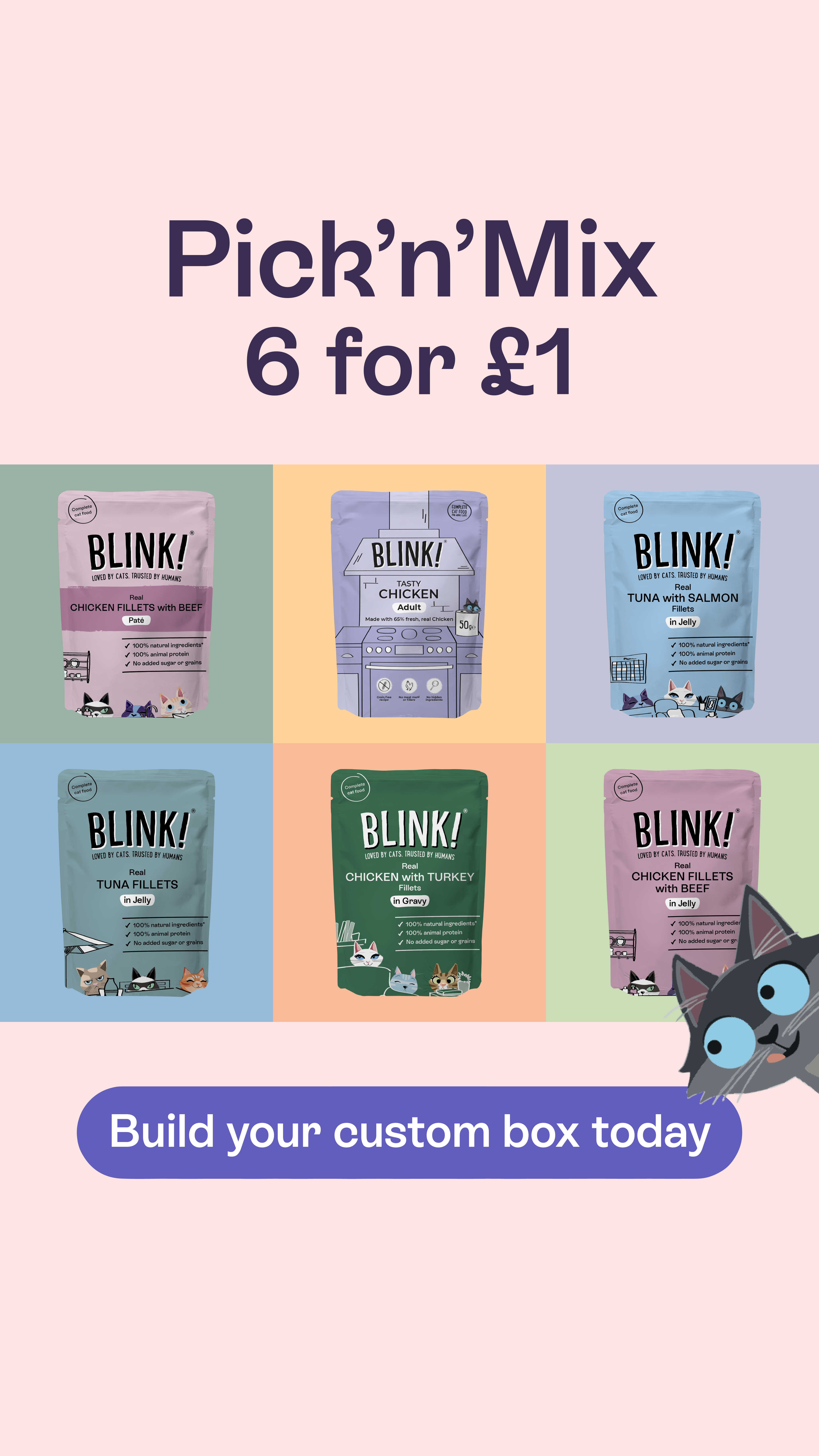 Blink Cat Food Facebook ad: Pick & Mix Any 6 Recipes For Only £1