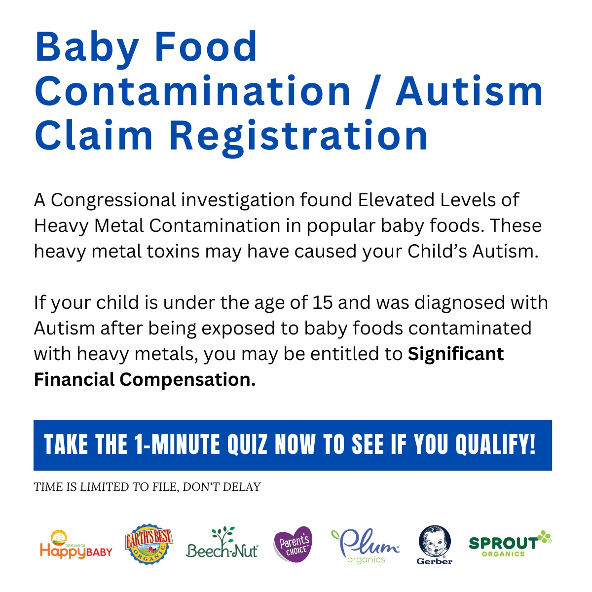 Baby Food Lawsuit Facebook ad: Toxic Baby Food Lawsuit - Free Case Review