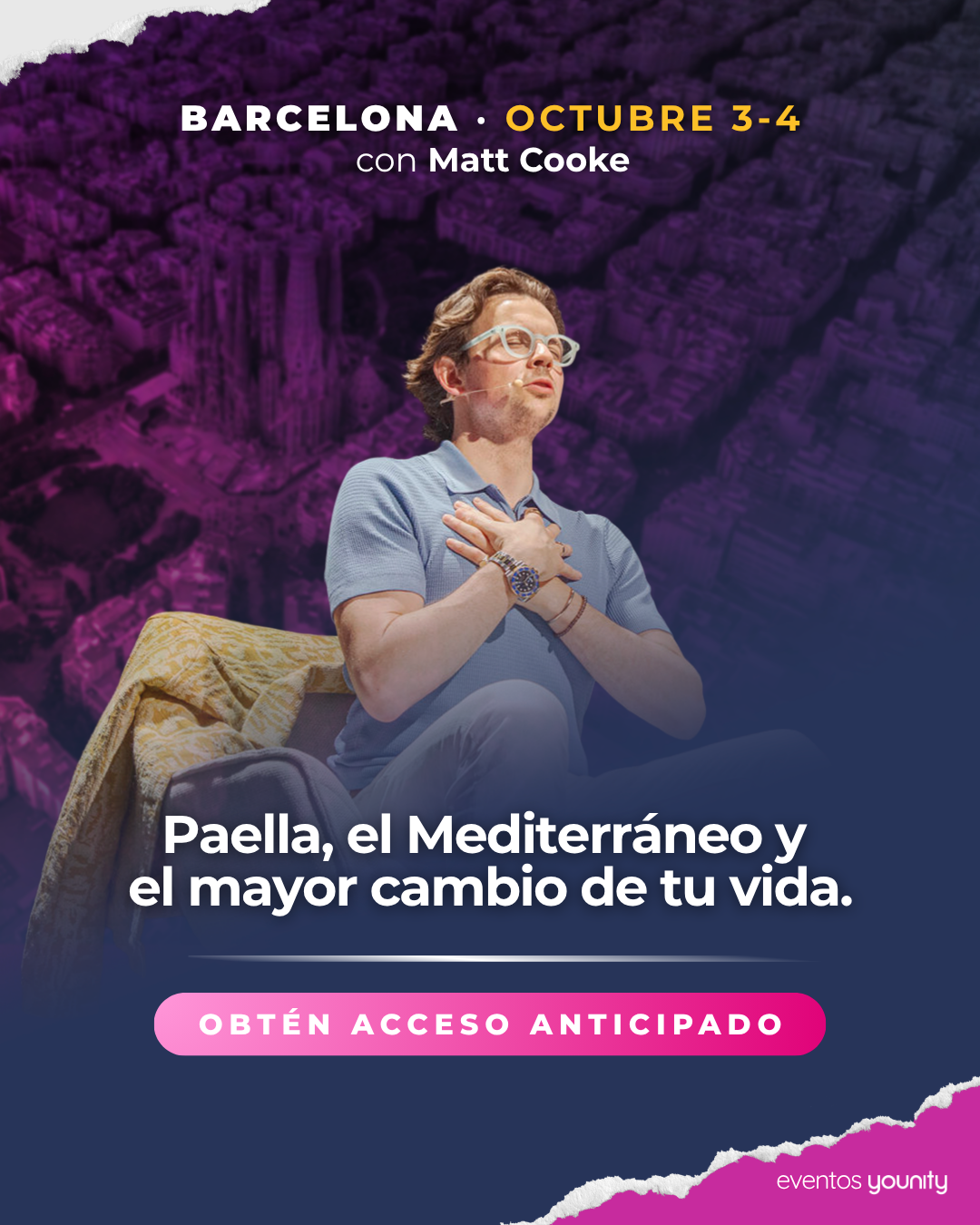 younity en español Facebook ad: Manifiesta bajo la sombra de La Sagrada Família.