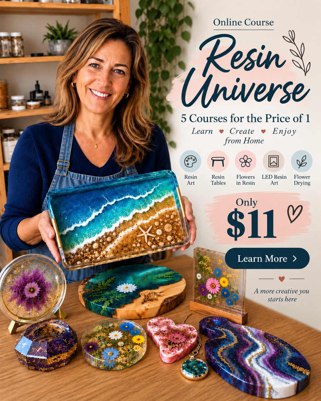 ResinArt Facebook ad: Resin Universe: 5 courses for the price of 1!