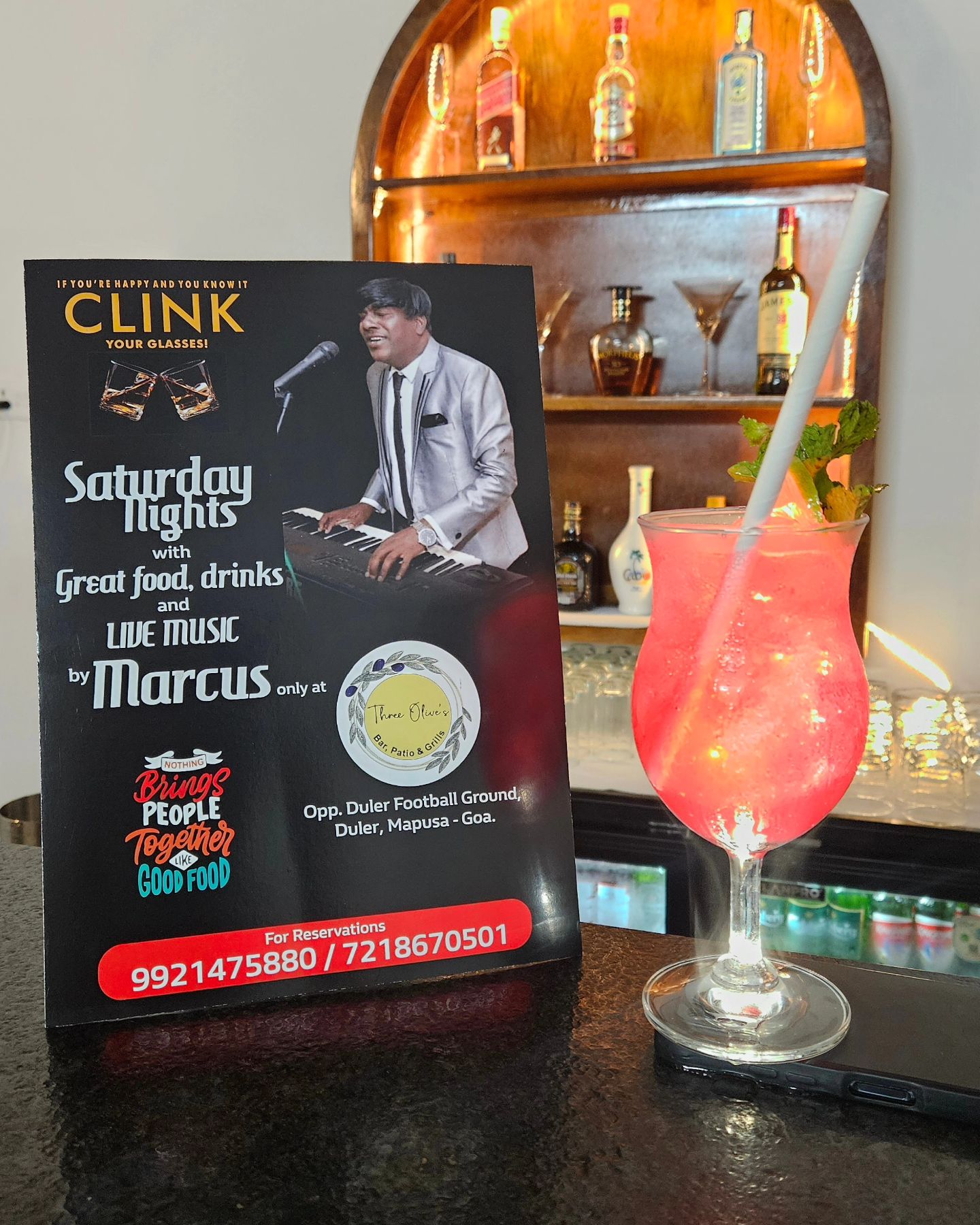 threeolives12 Facebook ad: SATURDAY NIGHT WITH MARCUS AND SOME COCKTAILS