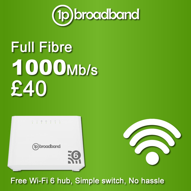 1pBroadband Facebook ad: Fibre broadband and the UKs cheapest calls.