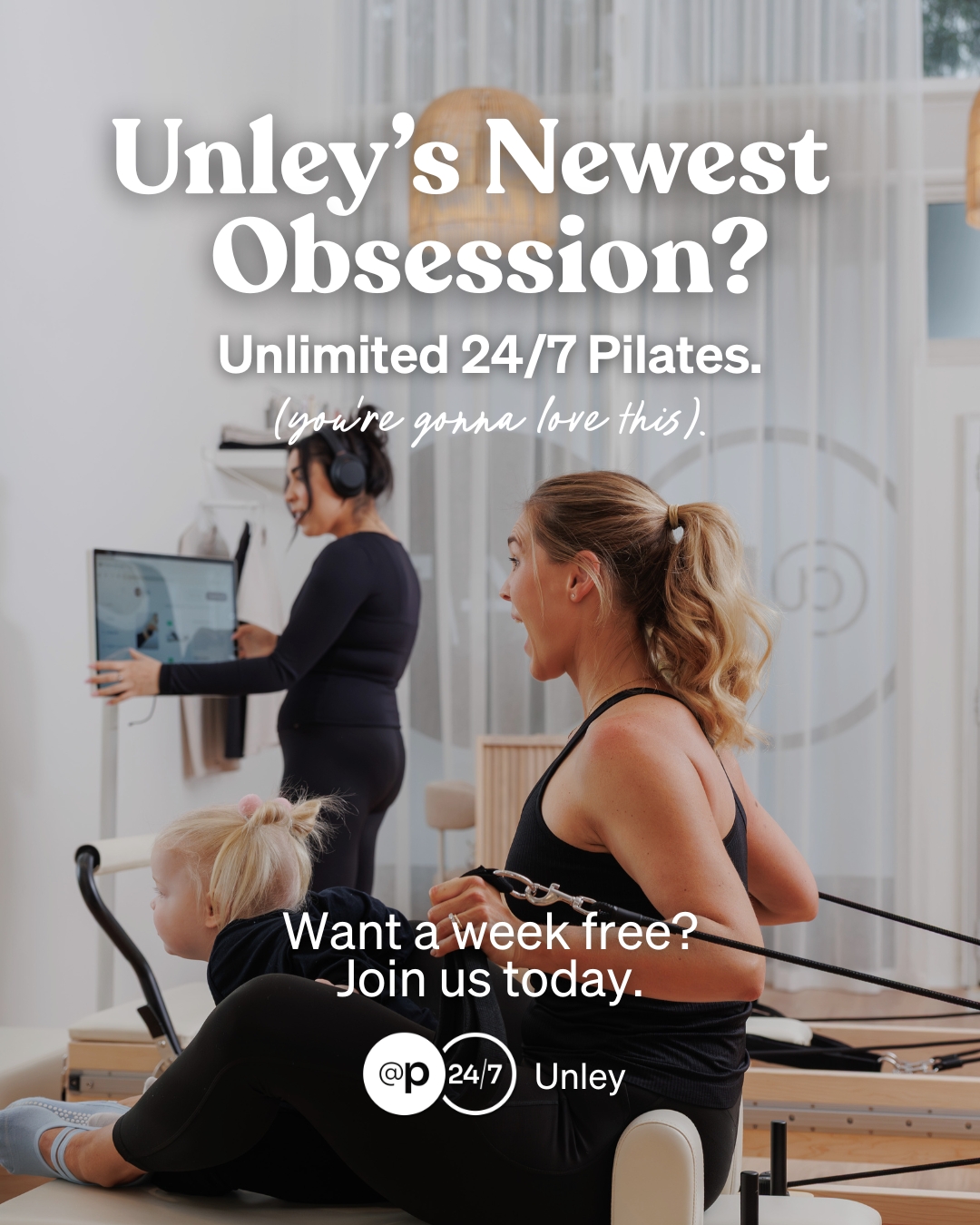 At Pilates 24/7 Unley Facebook ad: Unley, Claim Your Free Week
