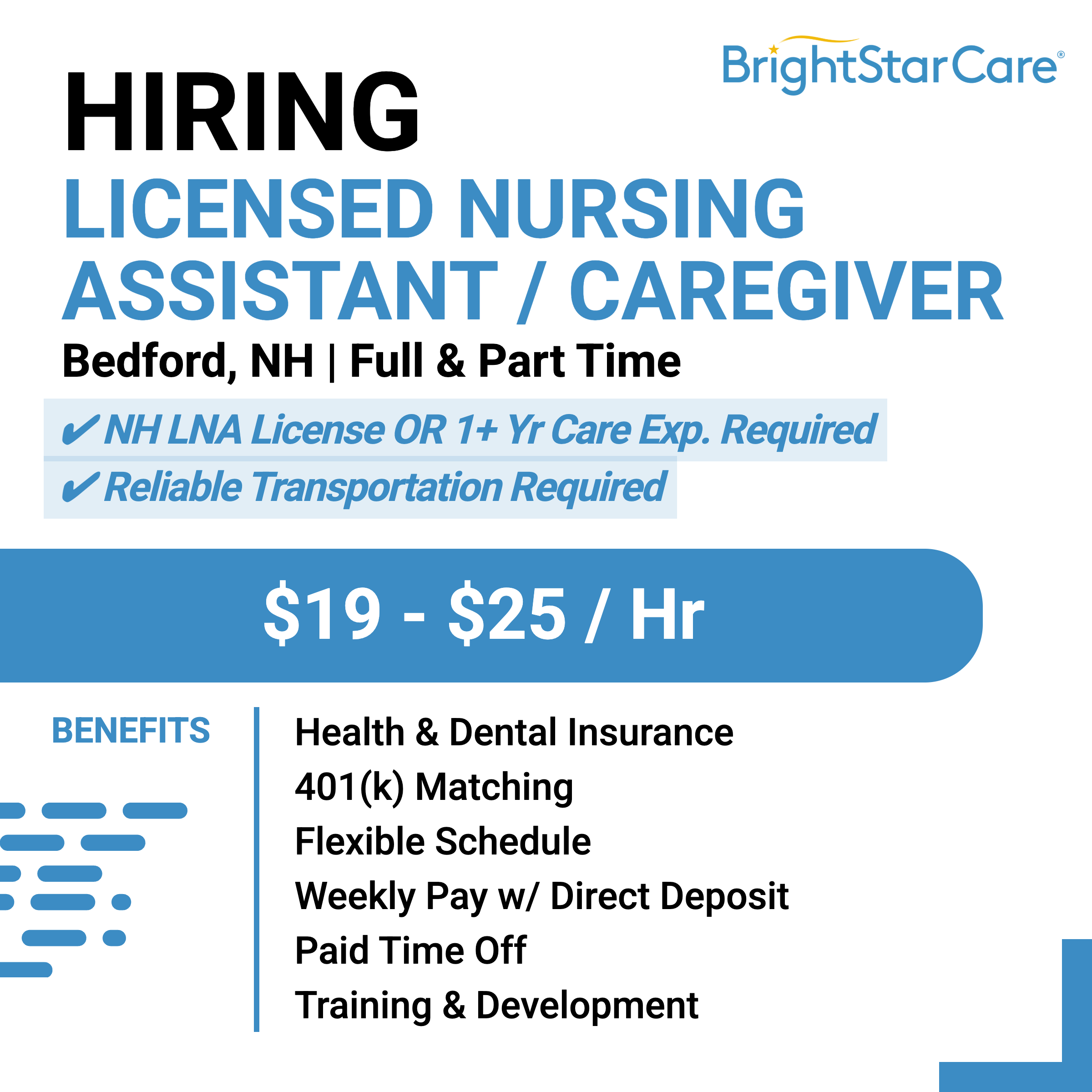 Hireline Healthcare Jobs Facebook ad: Licensed Nursing Assistant LNA Caregiver Application
