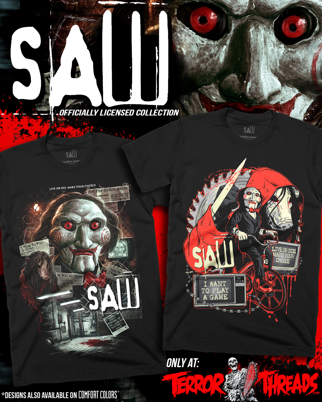 Terror Threads Facebook ad: Sizes Small Through 5XL!