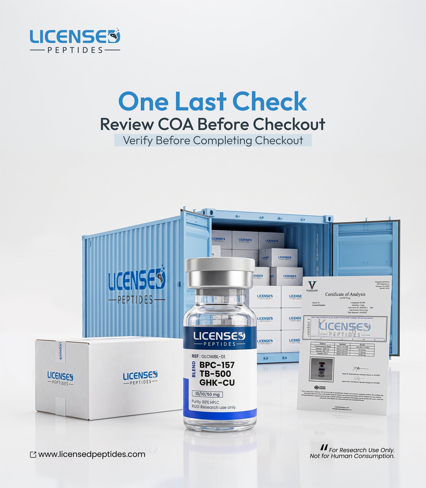 Licensed Research Peptides Facebook ad: EVERY PEPTIDE DISCOUNTED, SALE ENDS SOON