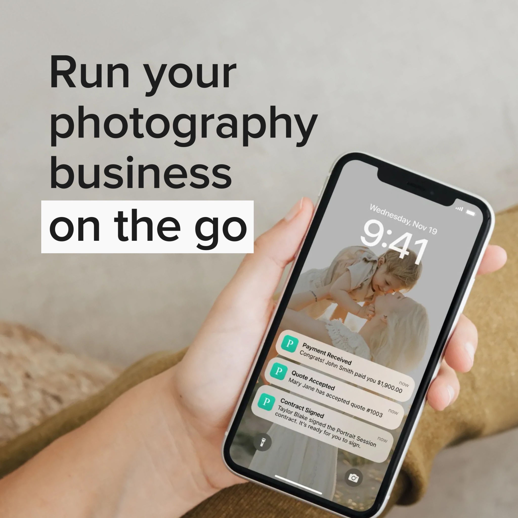 Pixieset Facebook ad: Run your photography business on the go