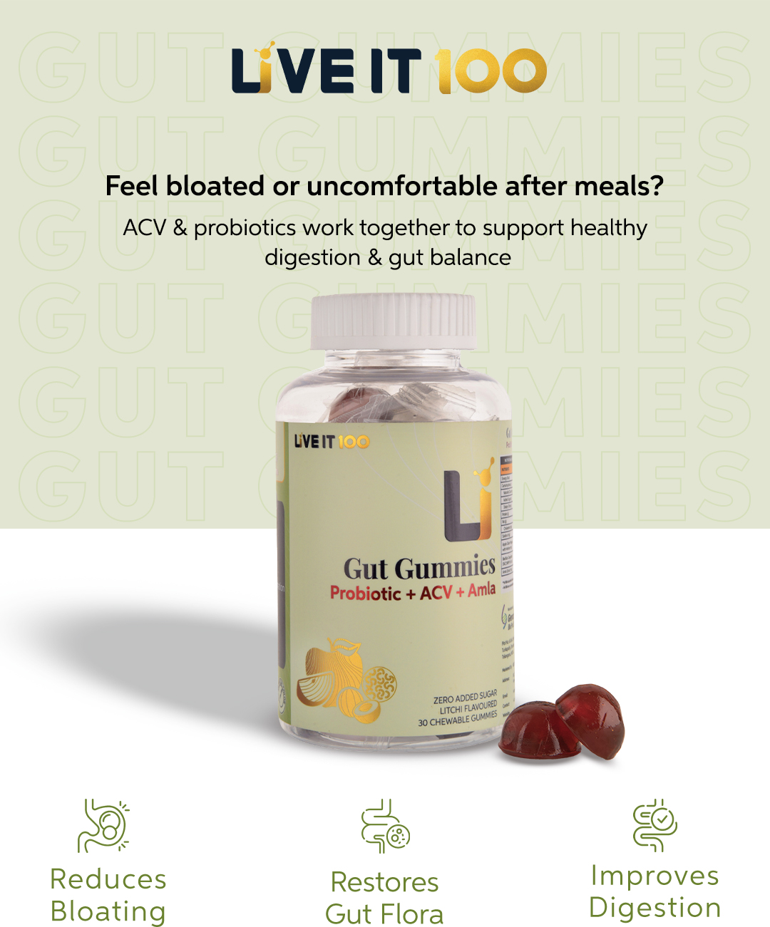 Live It 100 Facebook ad: Gut Gummies