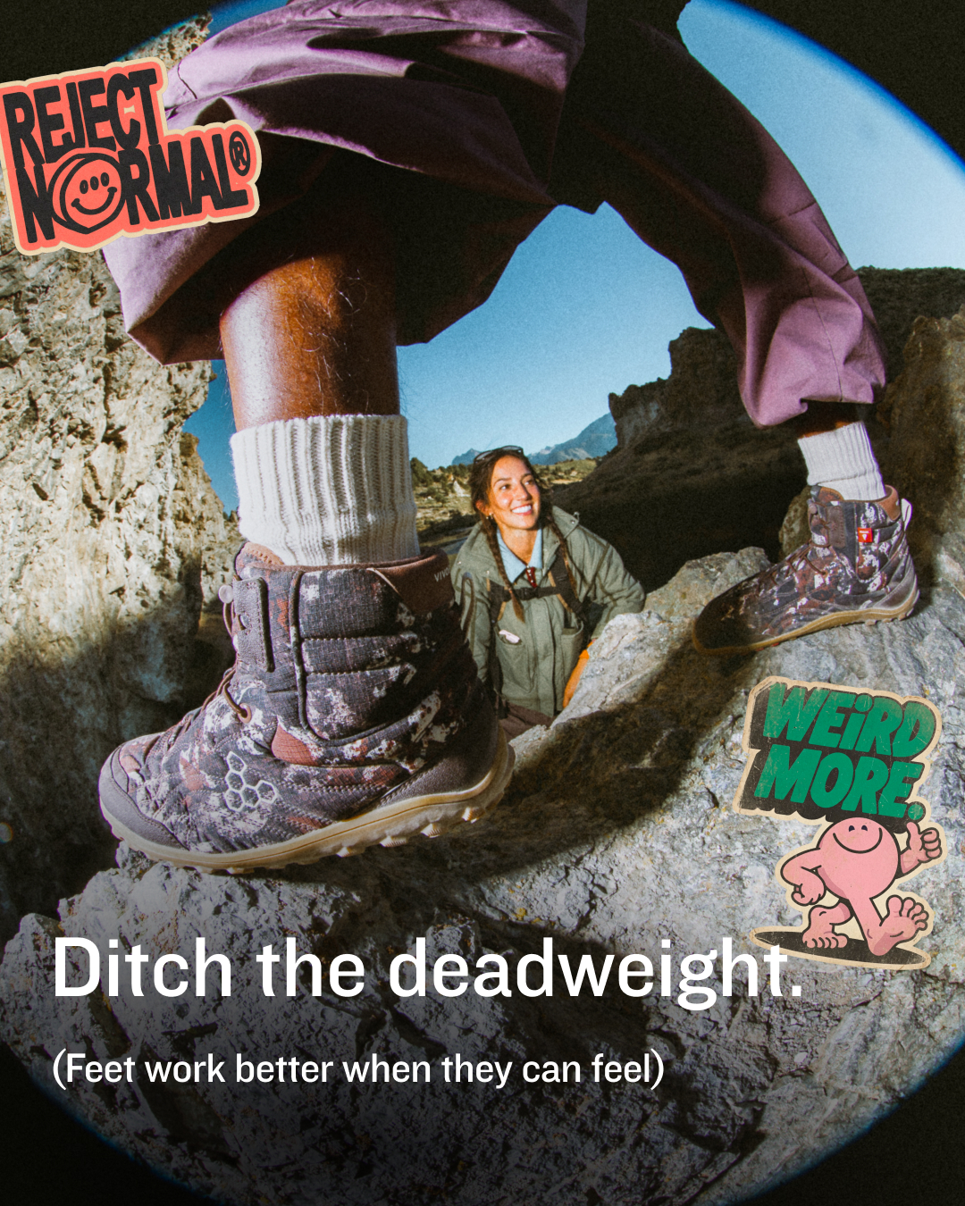 Vivobarefoot Facebook ad: Vivos don't cushion your every step.